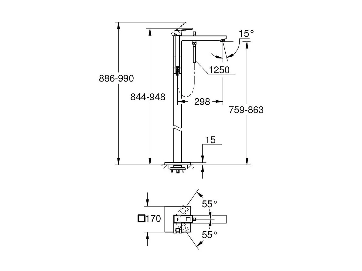 GROHE - Mitigeur monocommande Bain/Douche 1/2", montage au sol