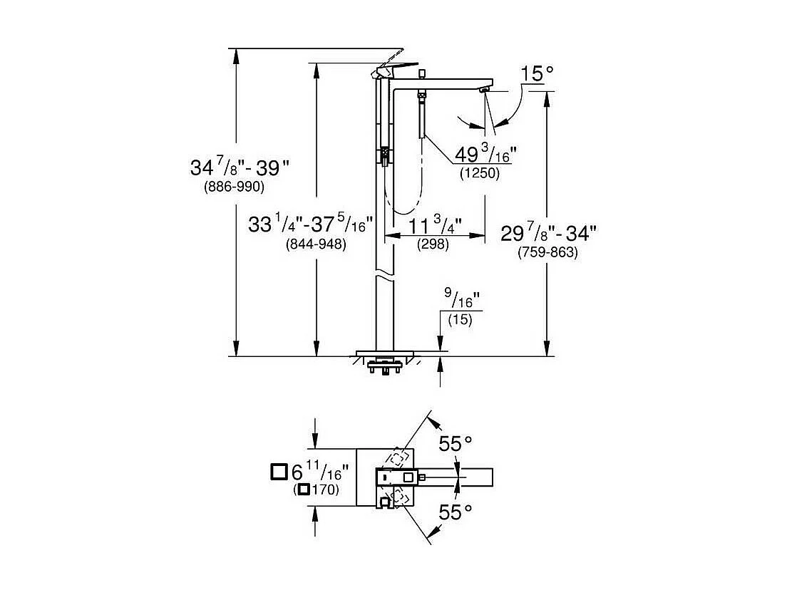 GROHE - Mitigeur monocommande Bain/Douche 1/2", montage au sol