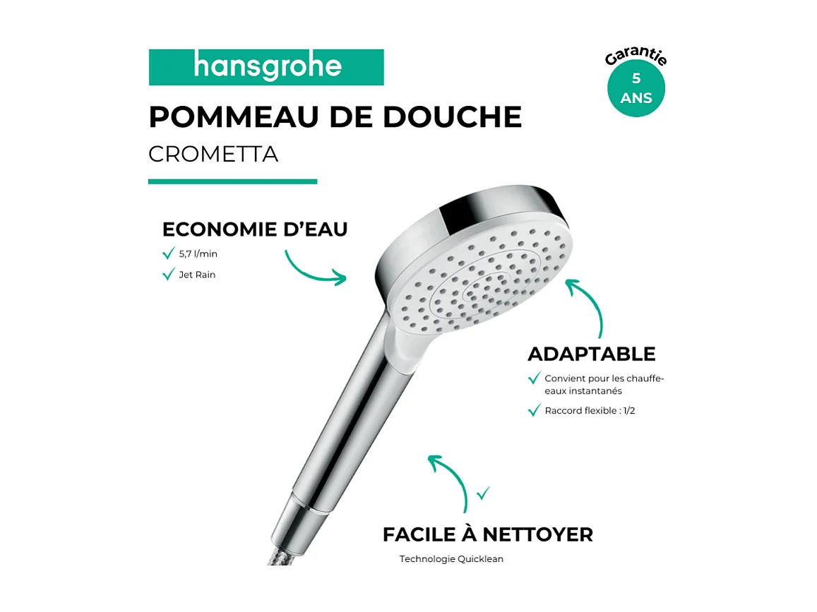 HANSGROHE Crometta Ecosmart+ rociador de ducha blanco/cromo