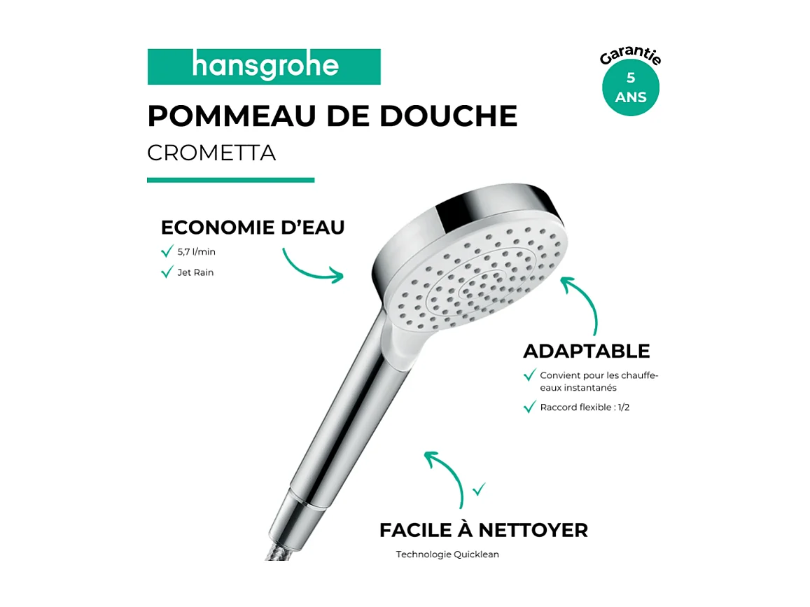 HANSGROHE Crometta Ecosmart+ rociador de ducha blanco/cromo