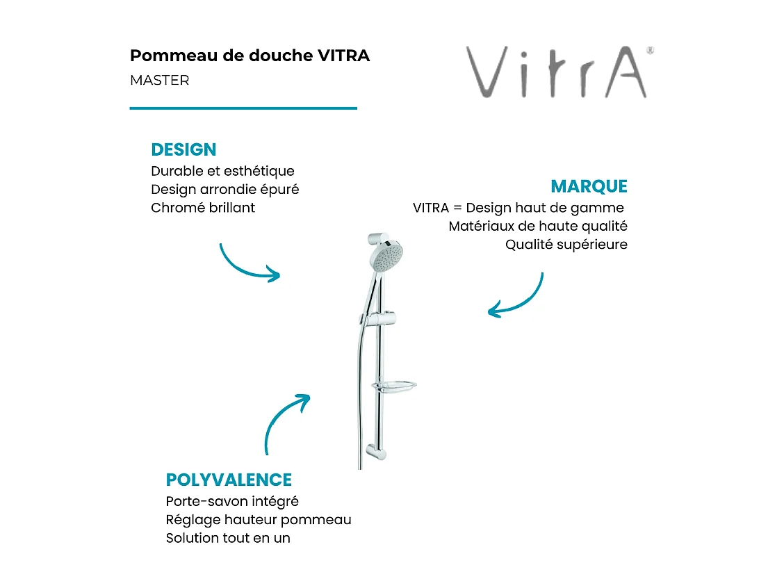 Pommeau de douche VITRA Master avec barre, porte savon et flexible