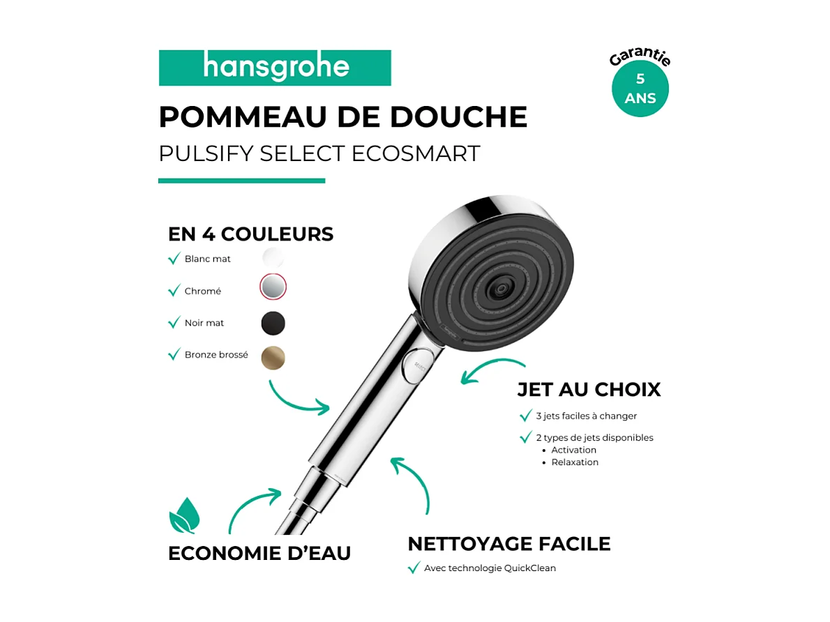 HANSGROHE Douchette à main 105 3jet Activation EcoSmart 9l/min blanc mat Pulsify Select