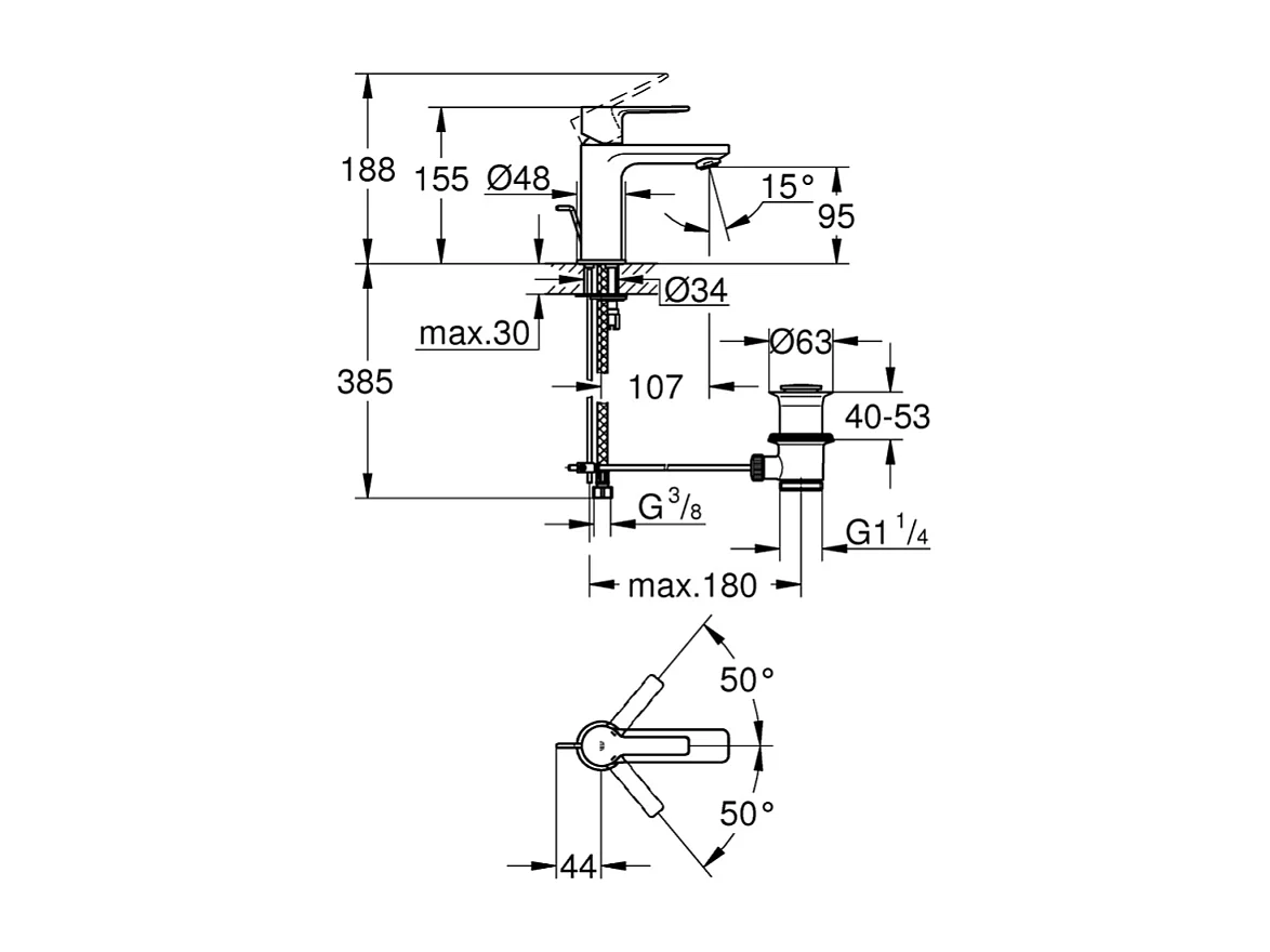 Mitigeur lavabo GROHE Lineare XS avec tirette