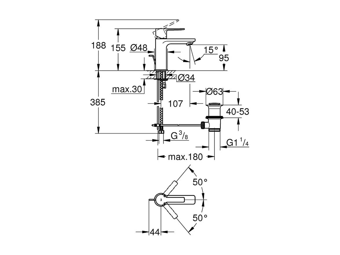 Mitigeur lavabo GROHE Lineare XS avec tirette