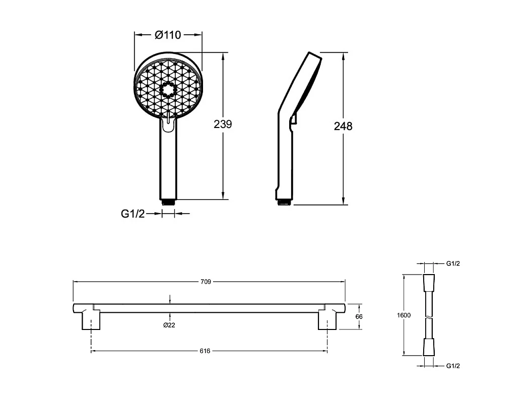 Pommeau de douche + barre + flexible JACOB DELAFON Awaken noir mat