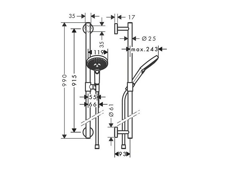 Ensemble de douche 120 3jet avec barre de douche 90 cm blanc/chromé Hansgrohe Raindance Select S