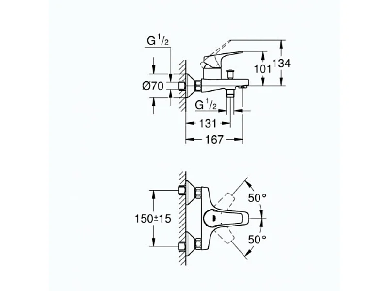 GROHE Start Flow Chrom Badewannen- und Duschmischer Longlife 46mm StarLight - 5 Jahre Garantie