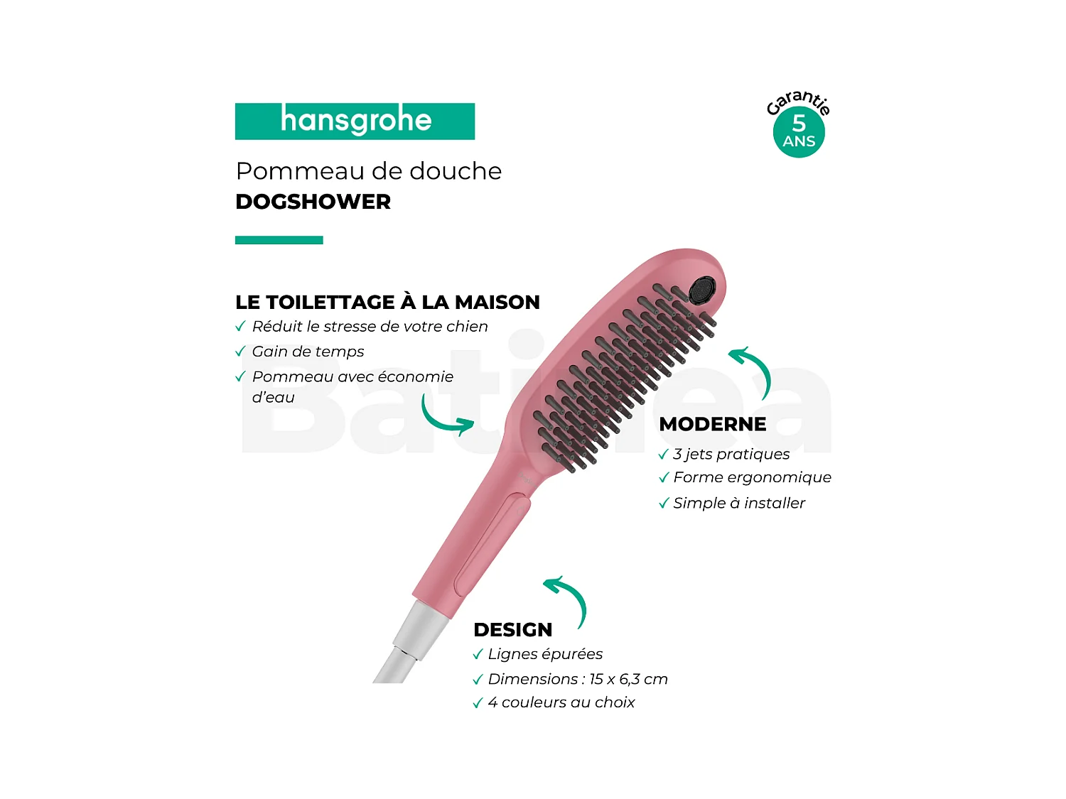 HANSGROHE DogShower Rociador de ducha para perros con 3 chorros Rosa