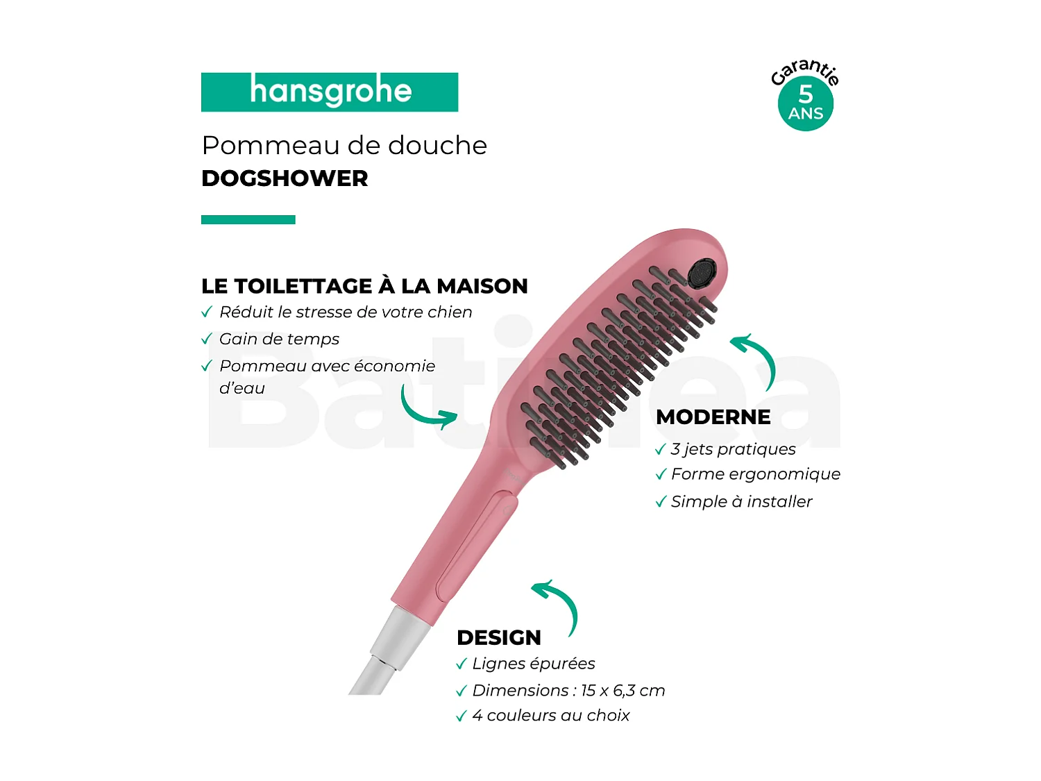 HANSGROHE DogShower Rociador de ducha para perros con 3 chorros Rosa