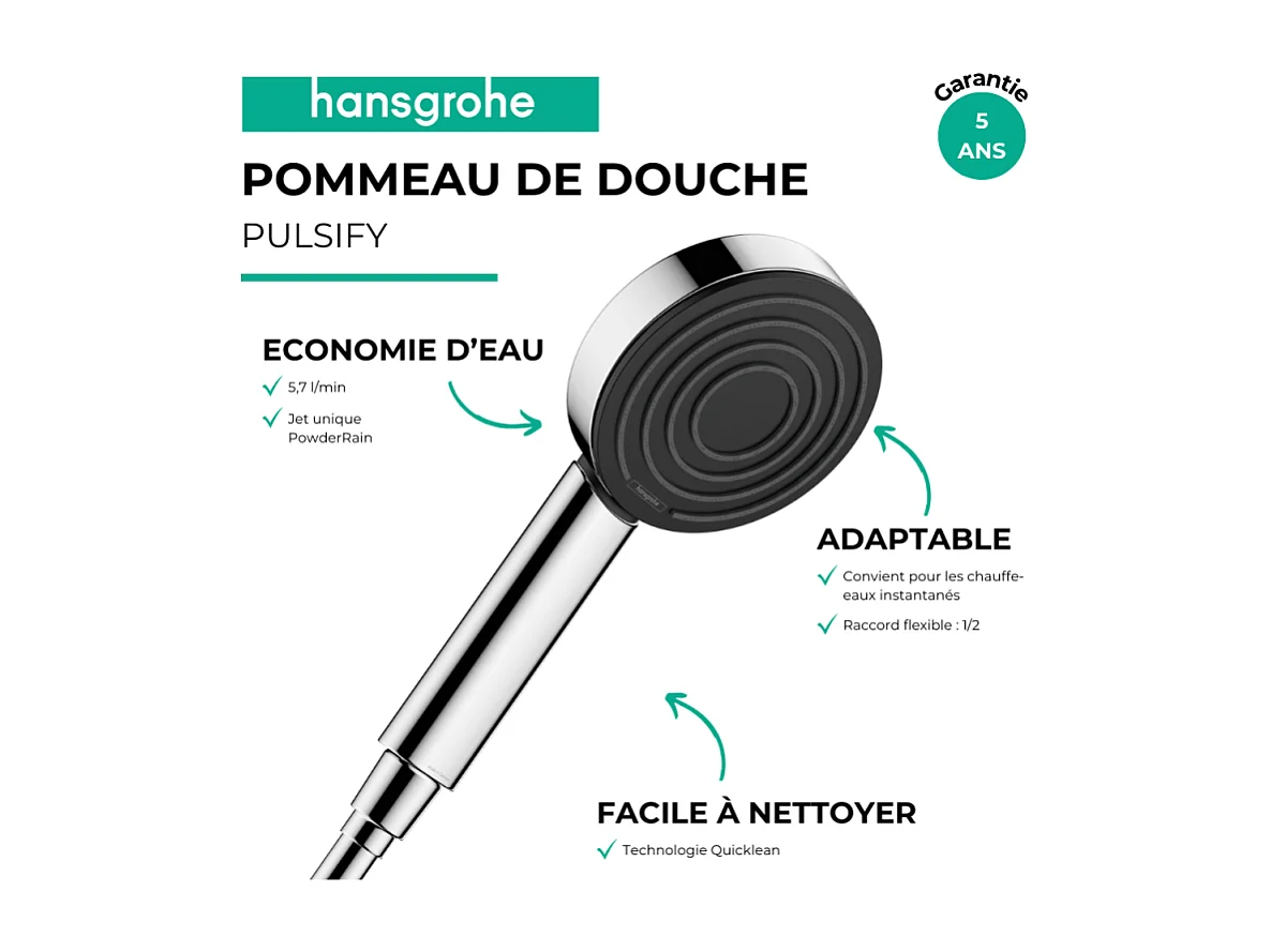 HANSGROHE Pulsify 105 EcoSmart+ rociador de ducha cromado