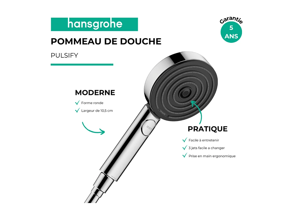 HANSGROHE Douchette à main 105 3jet Activation chromé Pulsify Select