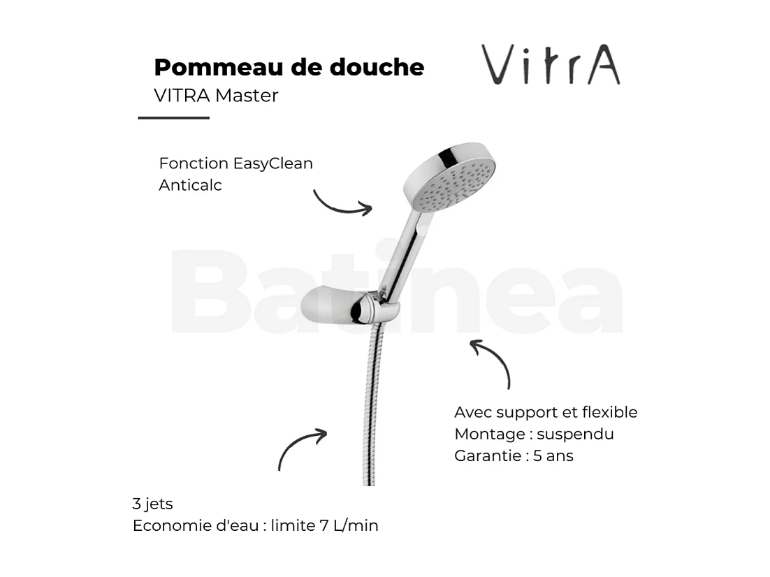 Pommeau de douche VITRA Master avec support et flexible