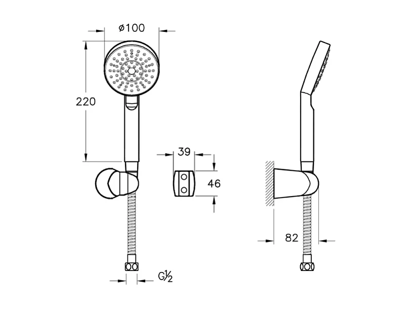 Pommeau de douche VITRA Master avec support et flexible