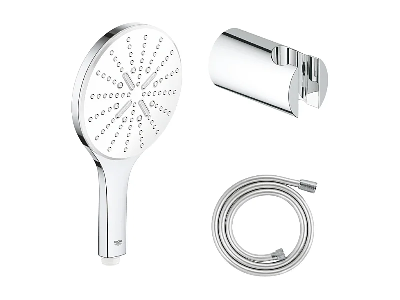 Pack douchette ronde 3 jets Vitalio Smartactive GROHE + Flexible 1500 chromé + Support mural
