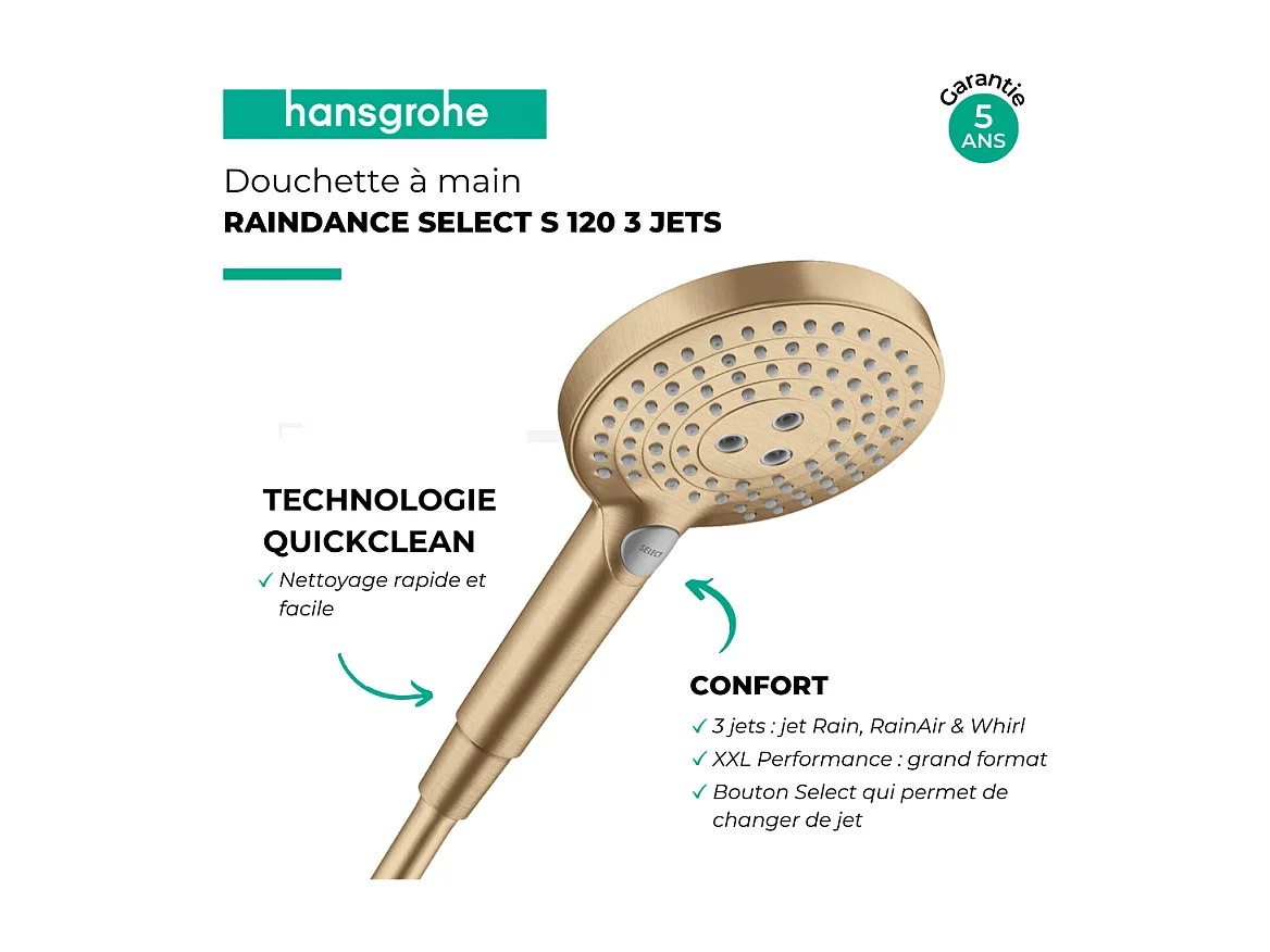 HANSGROHE Raindance Select S 120 Teleducha de 3 chorros, bronce cepillado