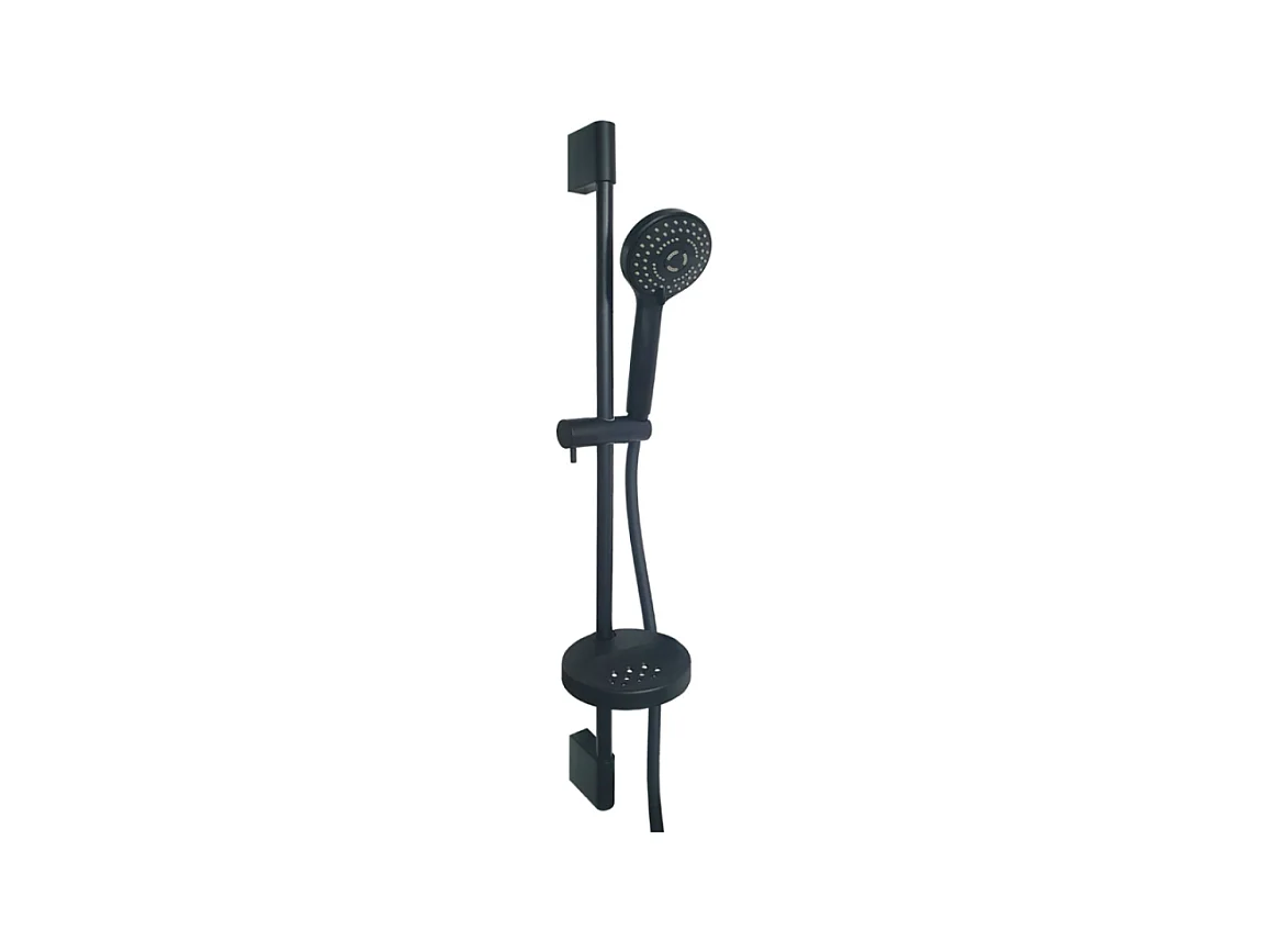 Pack pommeau de douche rond 3 jets + flexible + barre + porte savon Paini Ruby Noir Mat