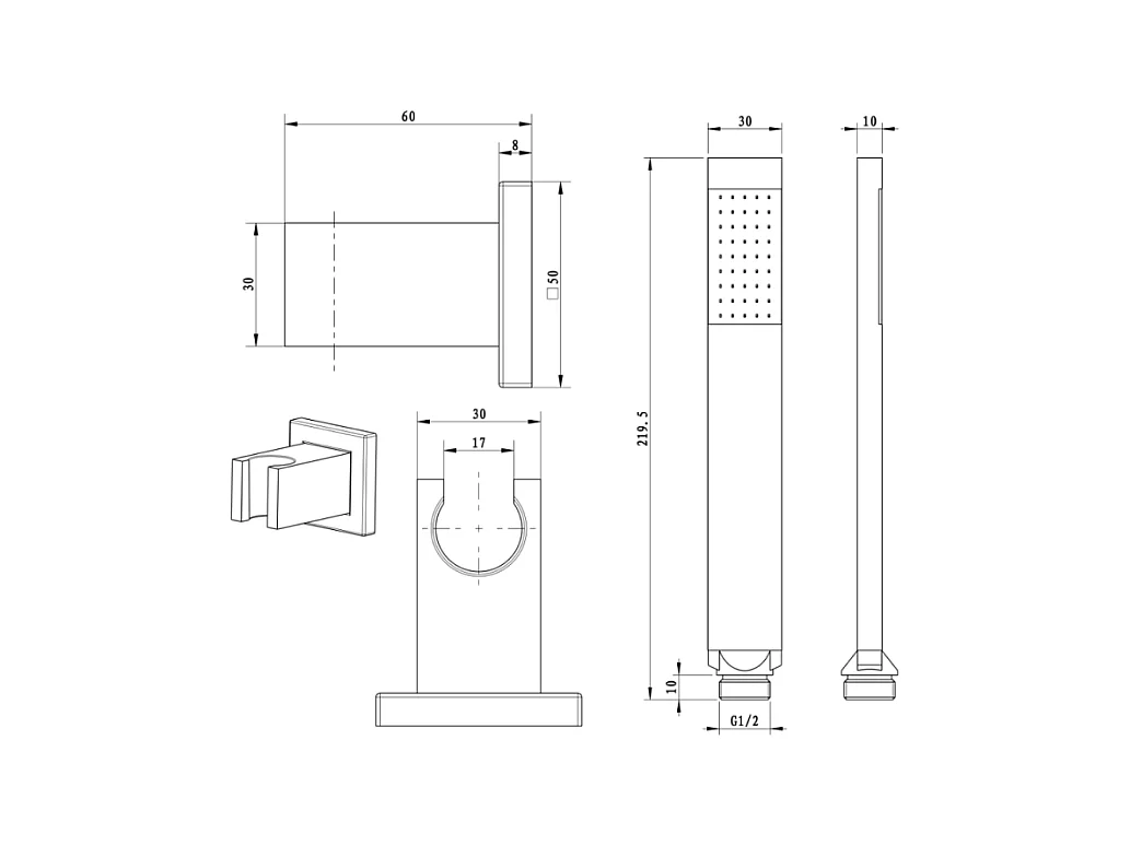 PAINI Douchette 1 jet Dax avec support gris acier