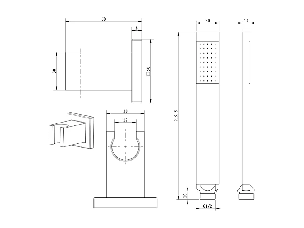 PAINI Douchette 1 jet Dax avec support gris acier