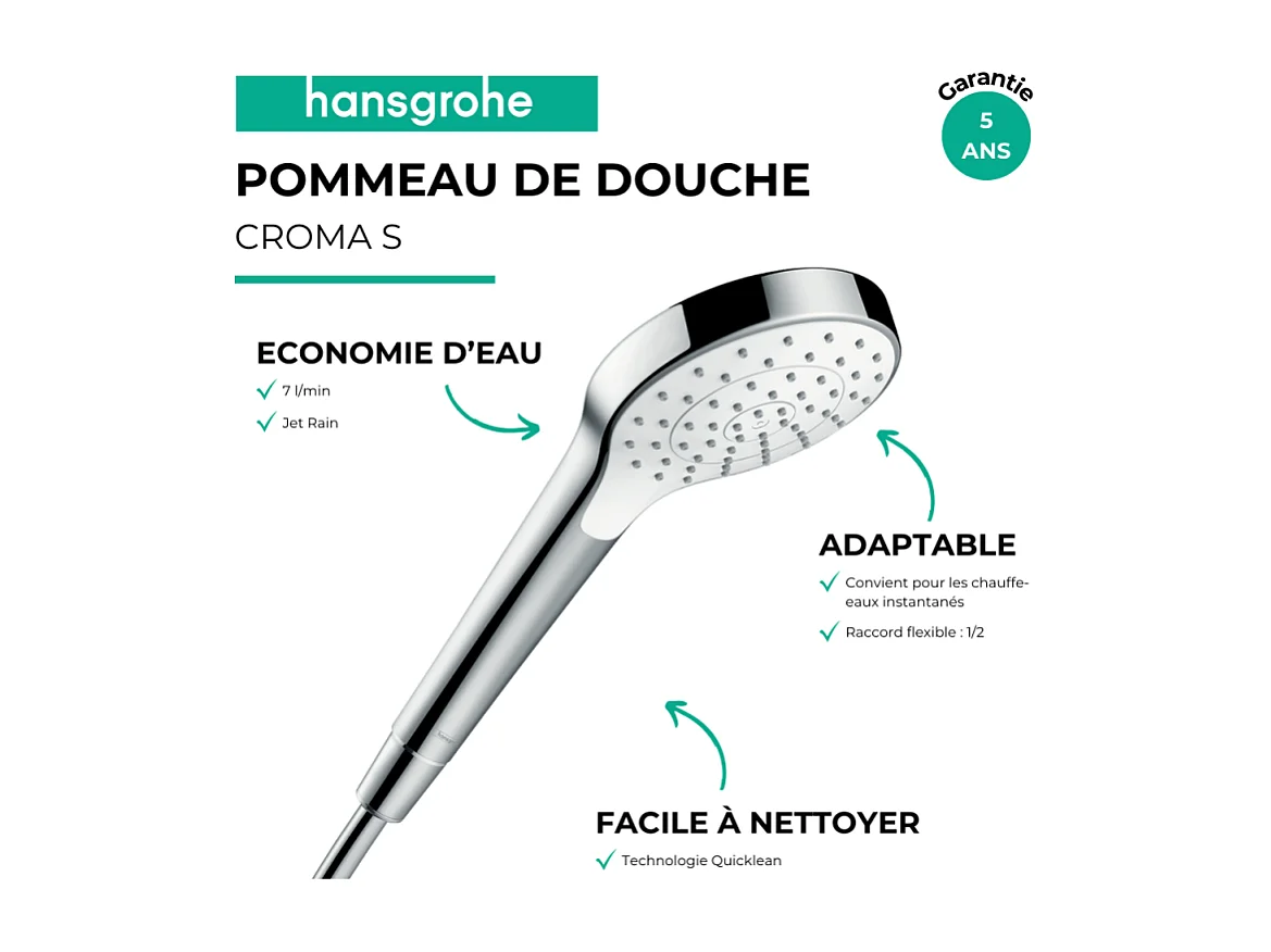 Pommeau de douche HANSGROHE Croma Select S 110 EcoSmart blanc/chromé