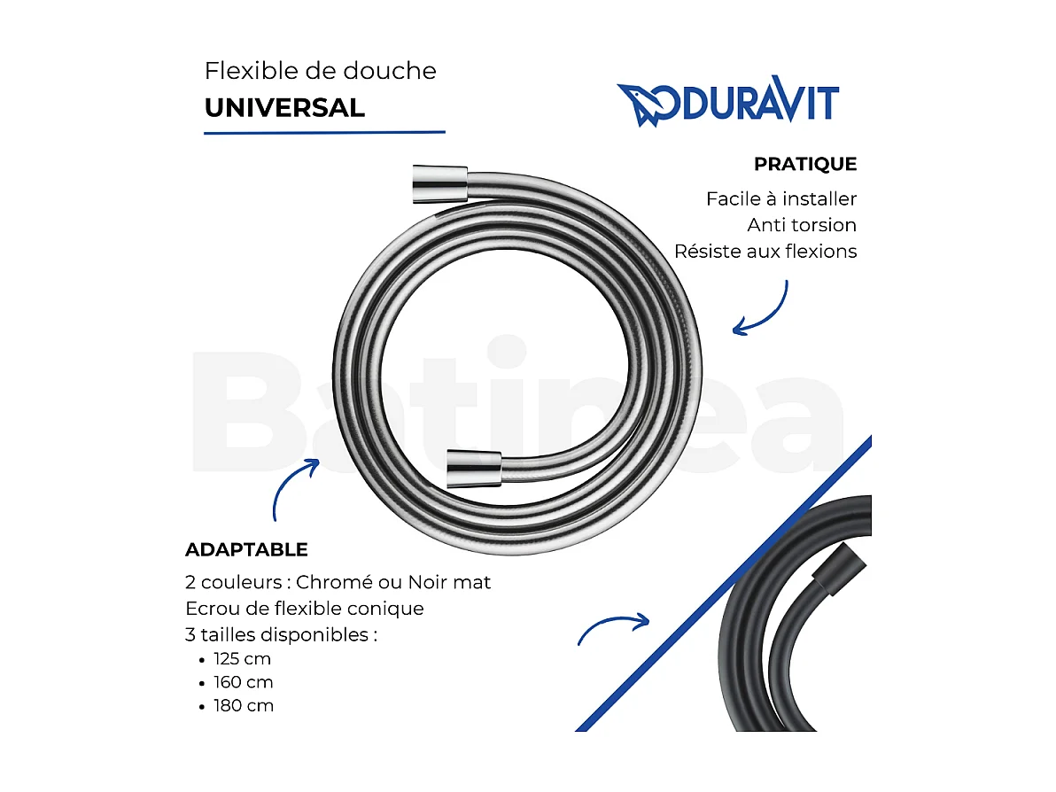 Flexible de douche DURAVIT Universal 180 cm chromé