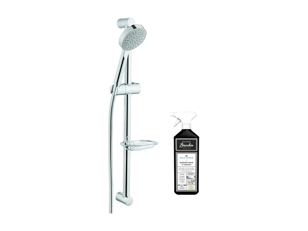 Pommeau de douche VITRA Master avec barre, porte savon et flexible + nettoyant Briochin