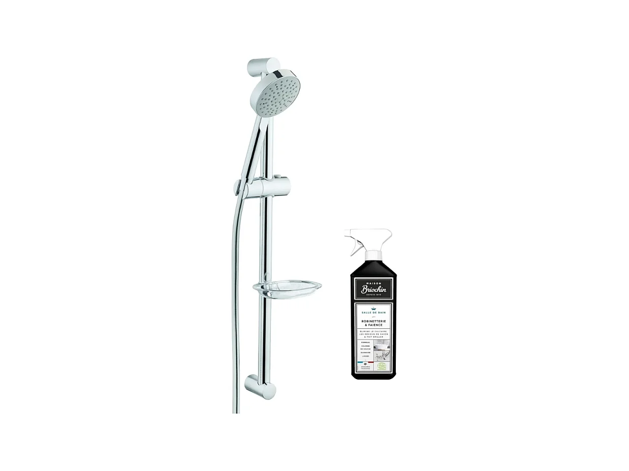 Pommeau de douche VITRA Master avec barre, porte savon et flexible + nettoyant Briochin