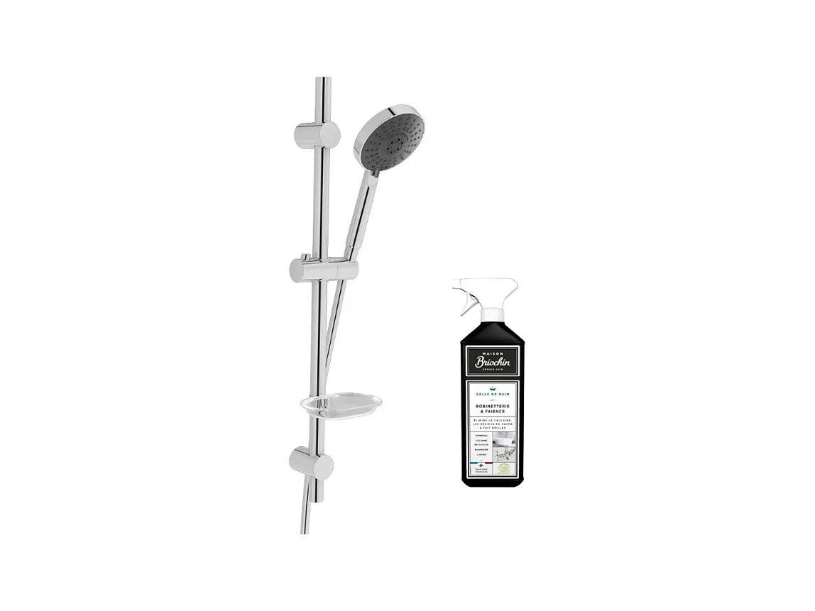 Pommeau de douche VITRA Master Slot 3 jets avec barre, porte savon et flexible + nettoyant Briochin