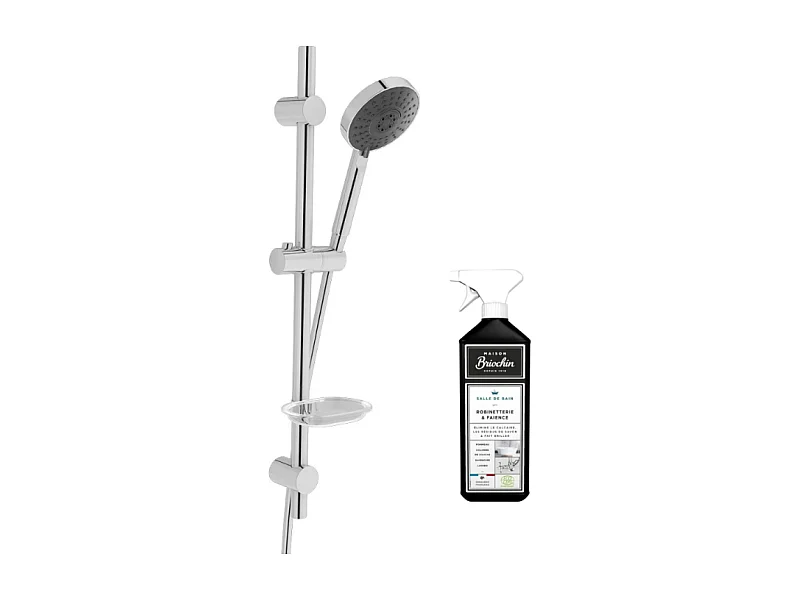 Pommeau de douche VITRA Master Slot 3 jets avec barre, porte savon et flexible + nettoyant Briochin