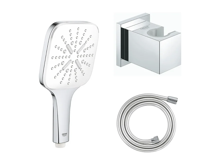 GROHE Douchette 3 jets Vitalio Smartactive chrome carré avec flexible 150 et support carré