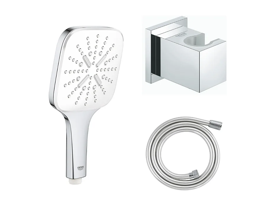 GROHE Douchette 3 jets Vitalio Smartactive chrome carré avec flexible 150 et support carré