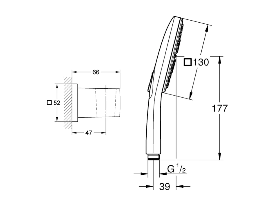 GROHE Douchette 3 jets Vitalio Smartactive chrome carré avec flexible 150 et support carré