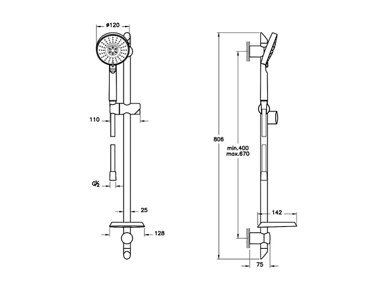 Pommeau de douche VITRA Master Slot 3 jets avec barre, porte savon et flexible