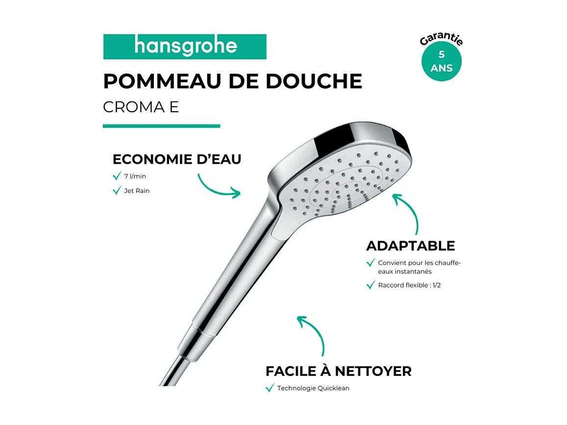 Pommeau de douche HANSGROHE Croma Select E EcoSmart 110 blanc/chromé