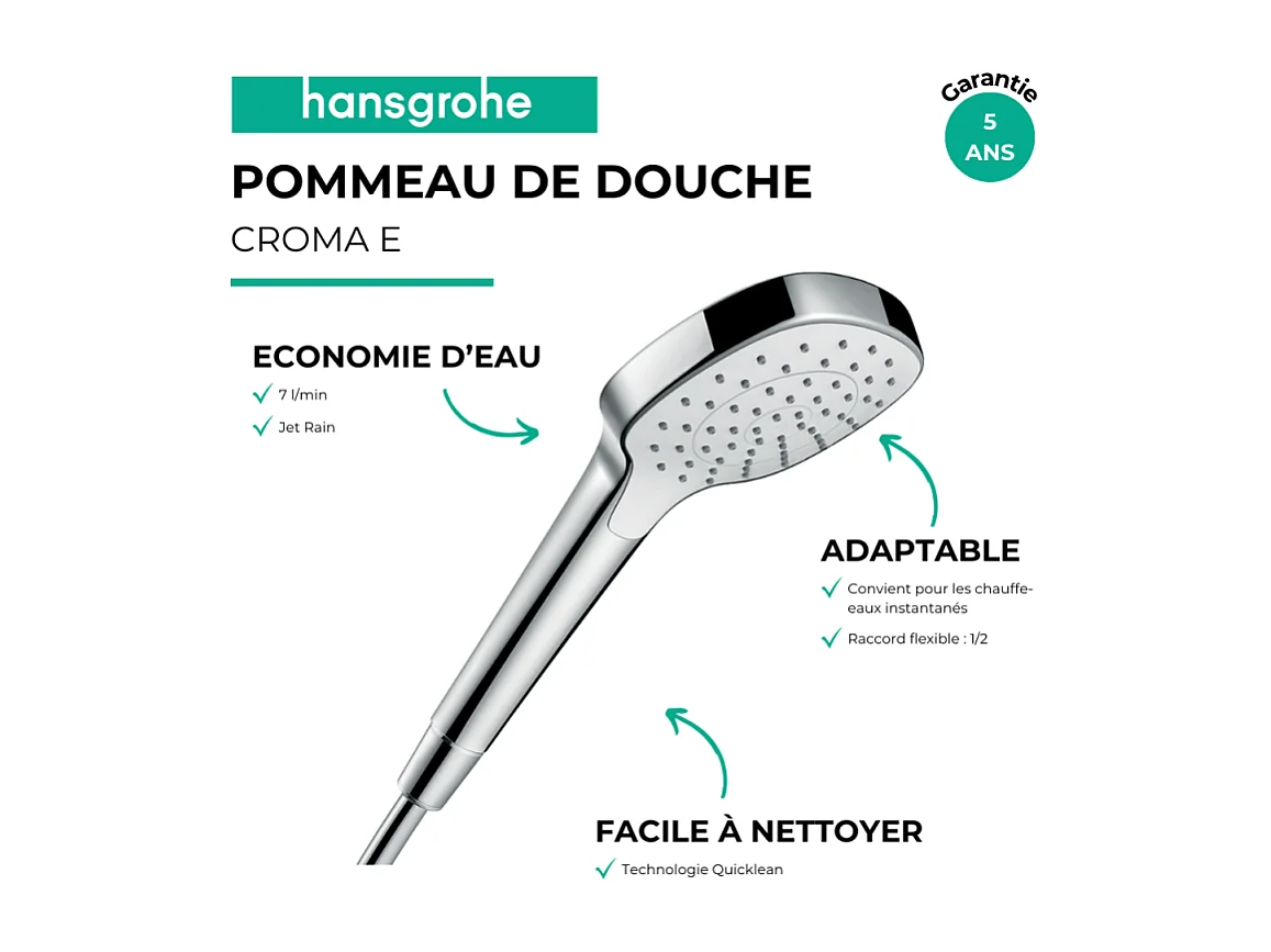 Pommeau de douche HANSGROHE Croma Select E EcoSmart 110 blanc/chromé