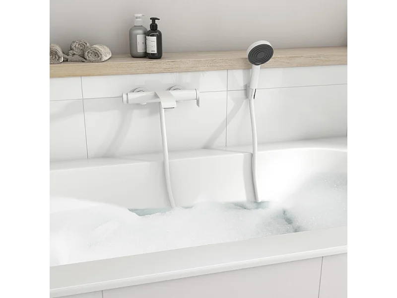 Ensemble support mural et douchette 105 1jet avec flexible 125 cm blanc mat Hansgrohe Pulsify