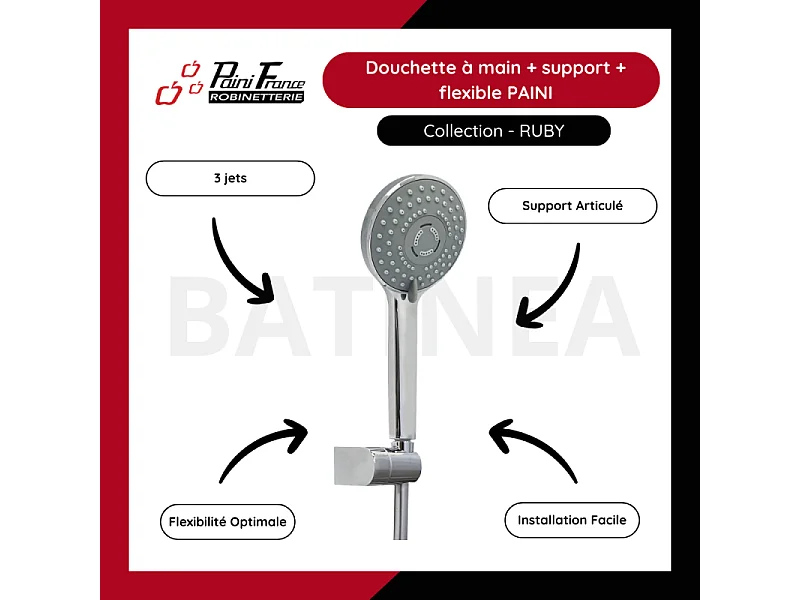 Pommeau de douche + support + flexible PAINI Ruby Rond Chrome