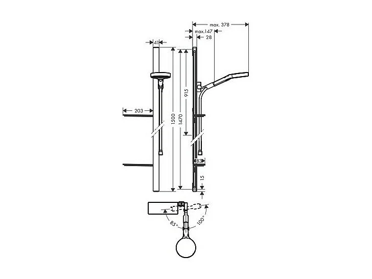 Ensemble de douche 130 3jet avec barre de douche 150 cm et porte-savon chromé Hansgrohe Rainfinity