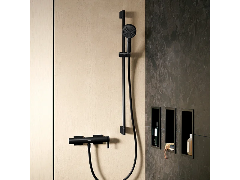 Set de douche 105 3jet Relaxation EcoSmart 9l/min avec barre C 90 cm noir mat Hansgrohe Pulsify Select