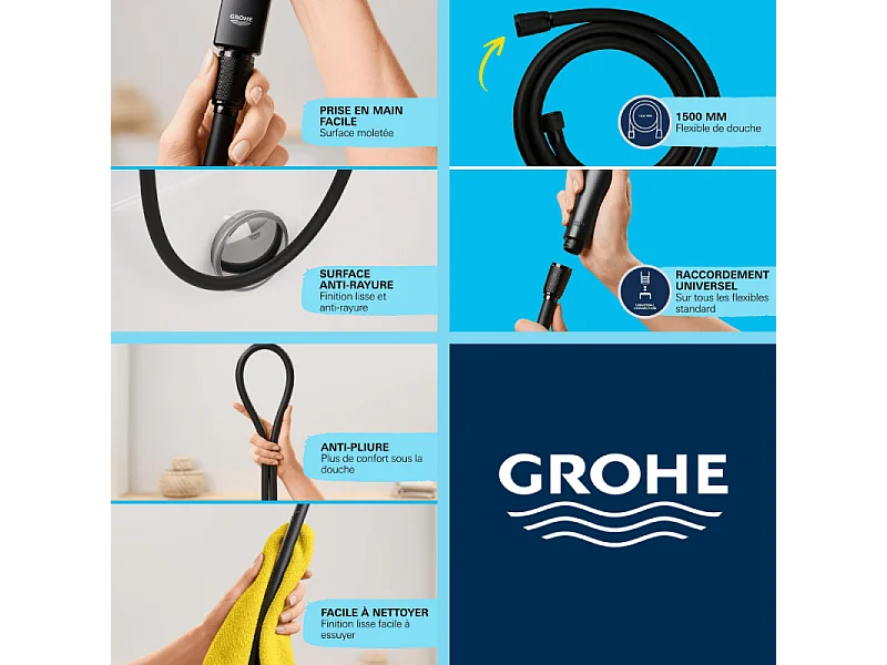 Flexible de douche GROHE VitalioFlex Trend 1750 mm noir mat
