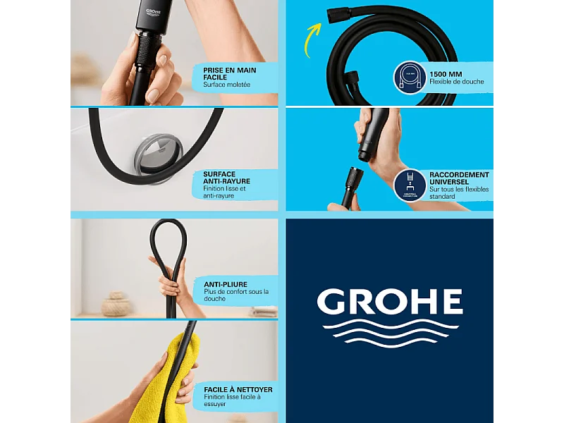 Flexible de douche GROHE VitalioFlex Trend 1750 mm noir mat