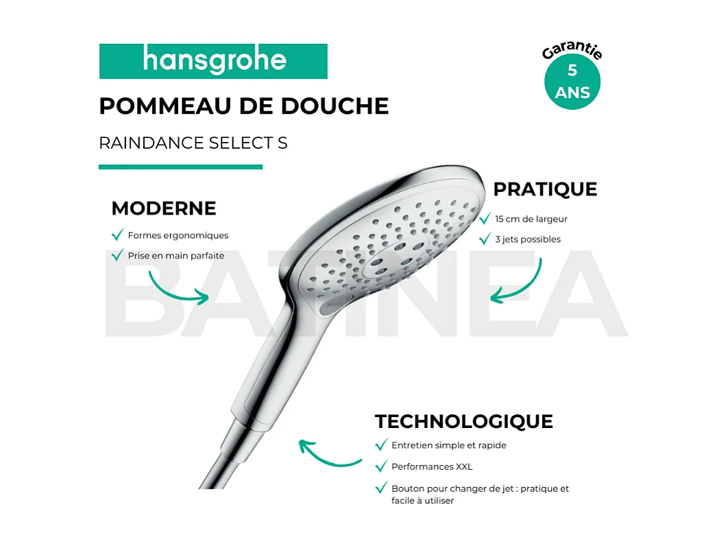 HANSGROHE Douchette 3 jets Raindance Select S 150