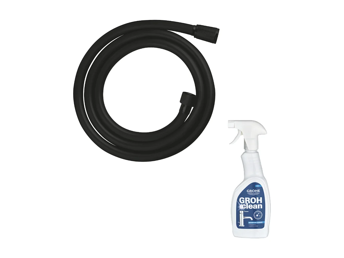 Flexible de douche GROHE VitalioFlex Trend 1750 mm noir mat + nettoyant GrohClean