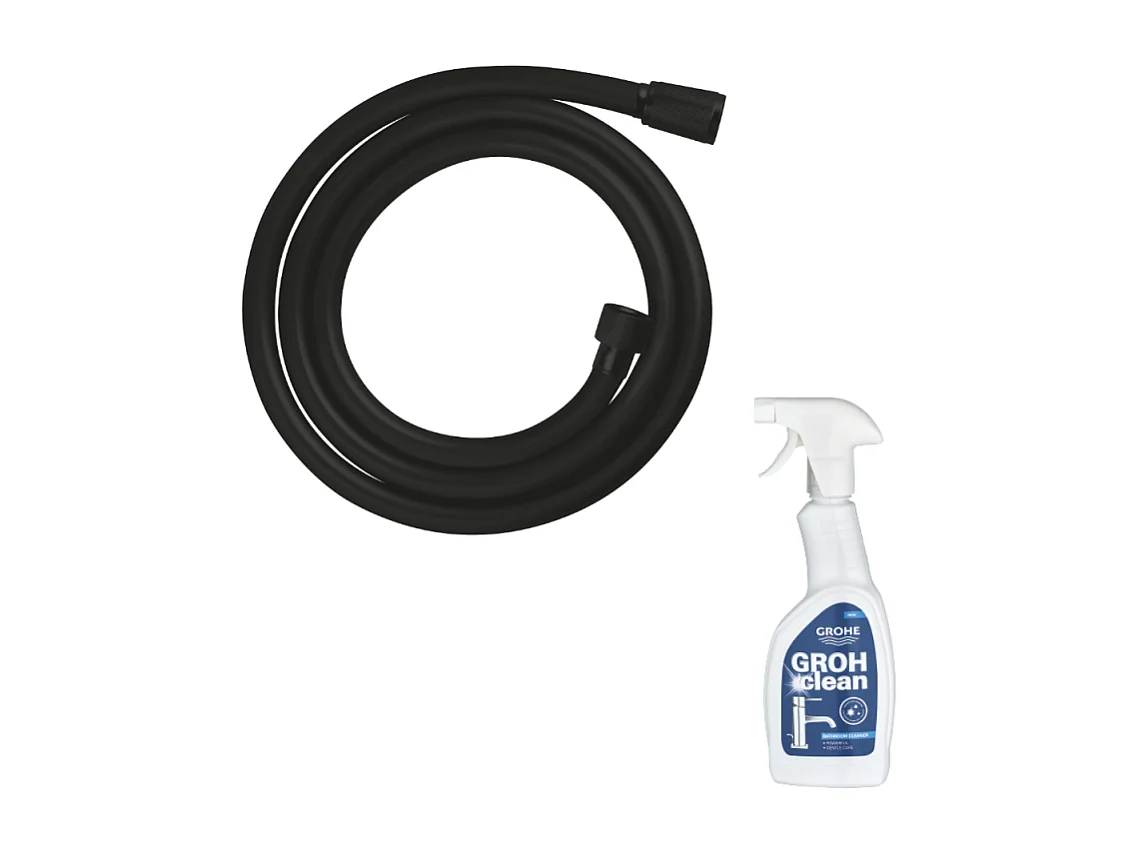 Flexible de douche GROHE VitalioFlex Trend 1750 mm noir mat + nettoyant GrohClean
