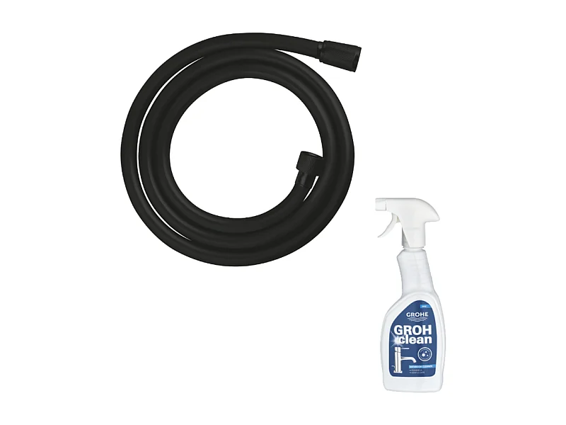 Flexible de douche GROHE VitalioFlex Trend 1750 mm noir mat + nettoyant GrohClean