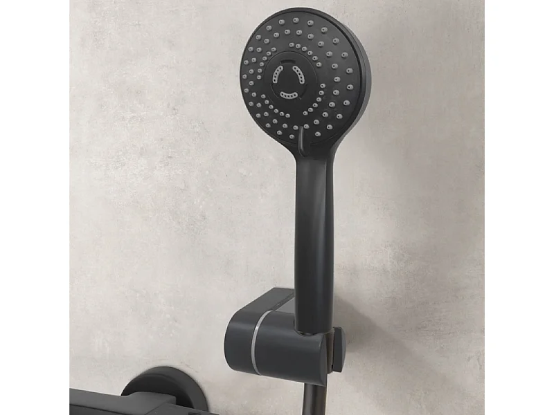 Pommeau de douche + support + flexible PAINI Ruby Rond Noir Mat