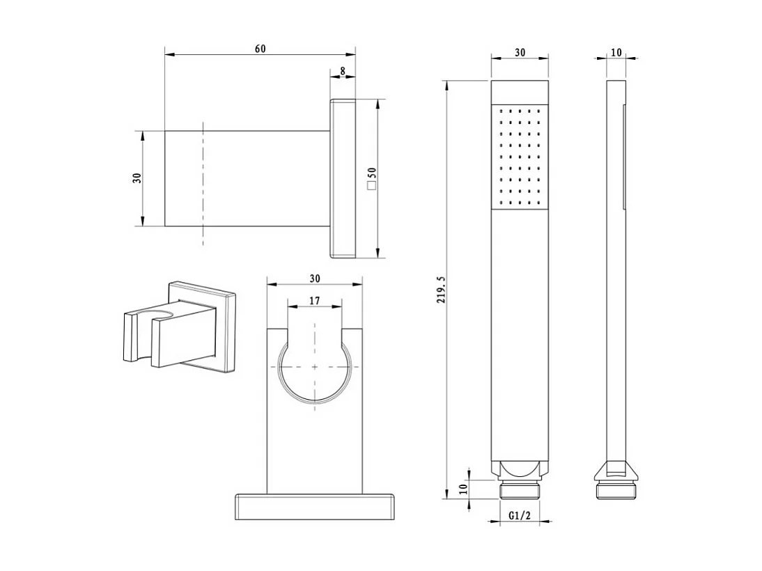PAINI Douchette 1 jet Dax avec support noir brosse