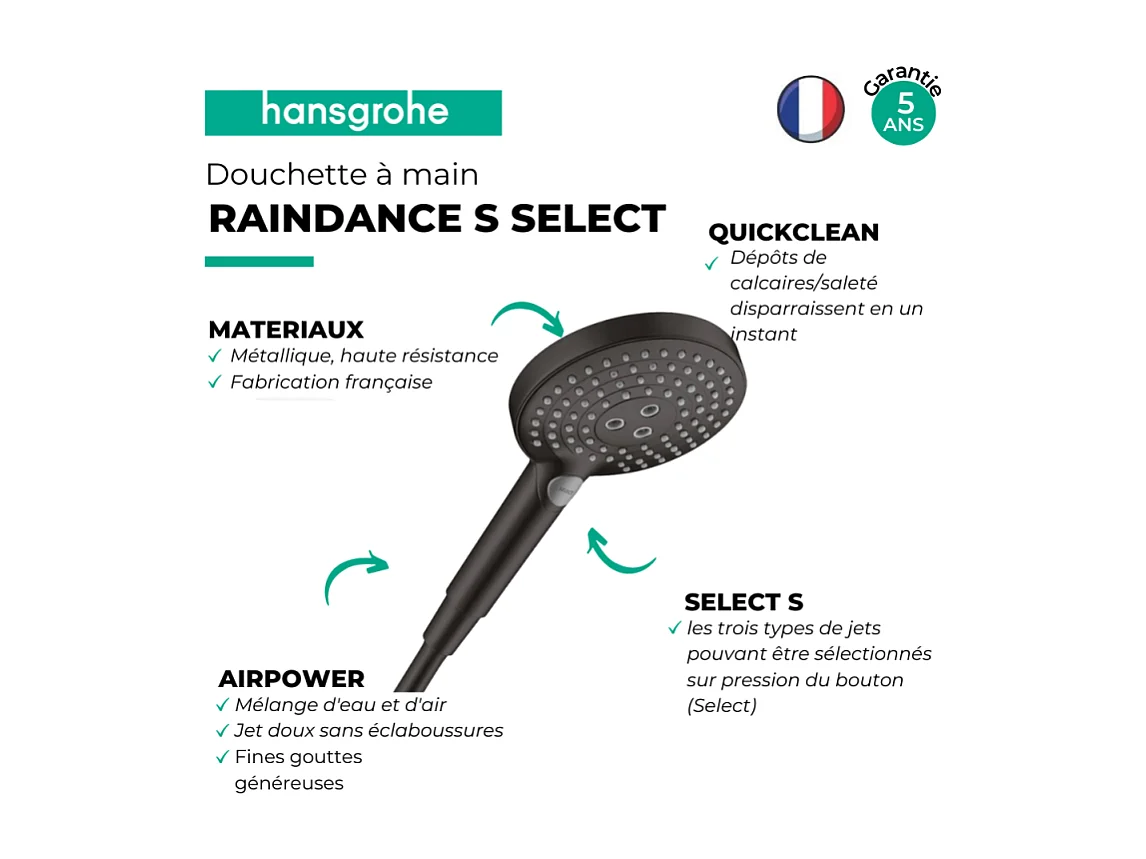 HANSGROHE Douchette à main Raindance Select S 120 3jet PowderRain noir chromé brossé