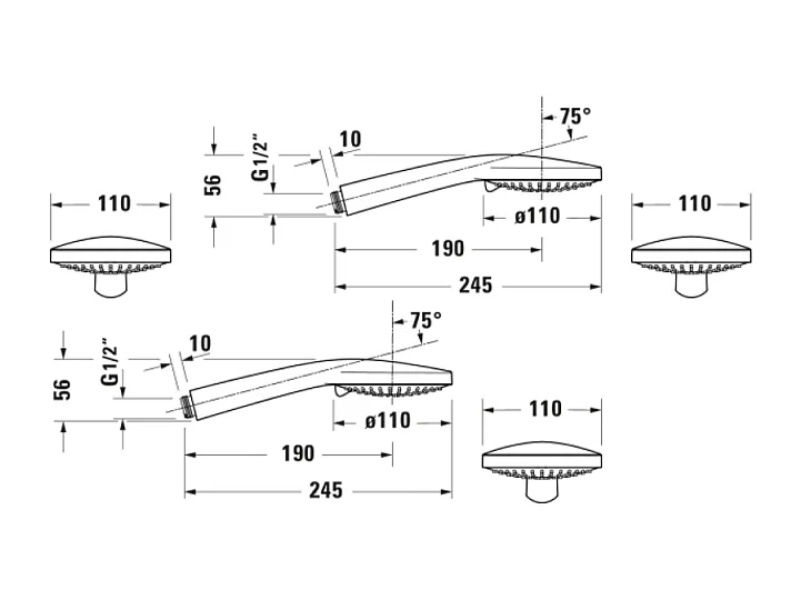 Pommeau de douche 3 jets DURAVIT Universal avec curseur noir mat