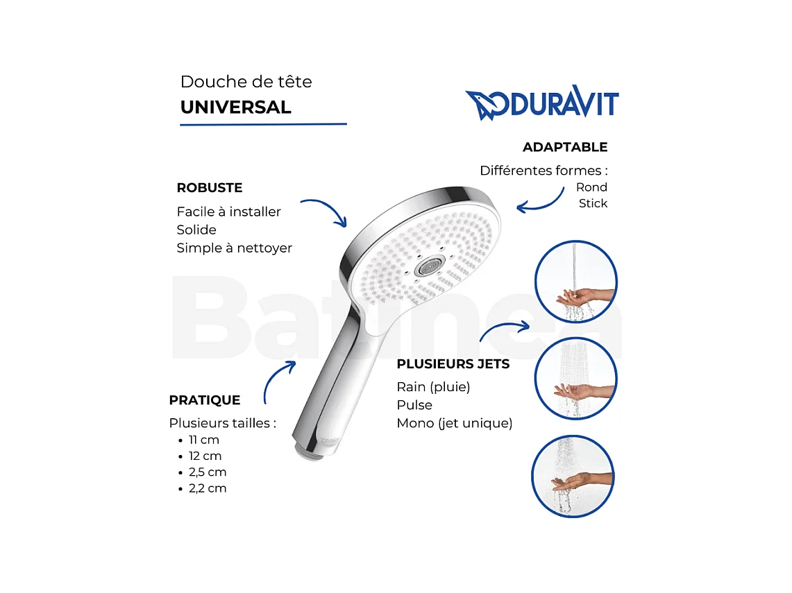 Pommeau de douche DURAVIT Universal MinusFlow 11 cm 3 jets noir mat