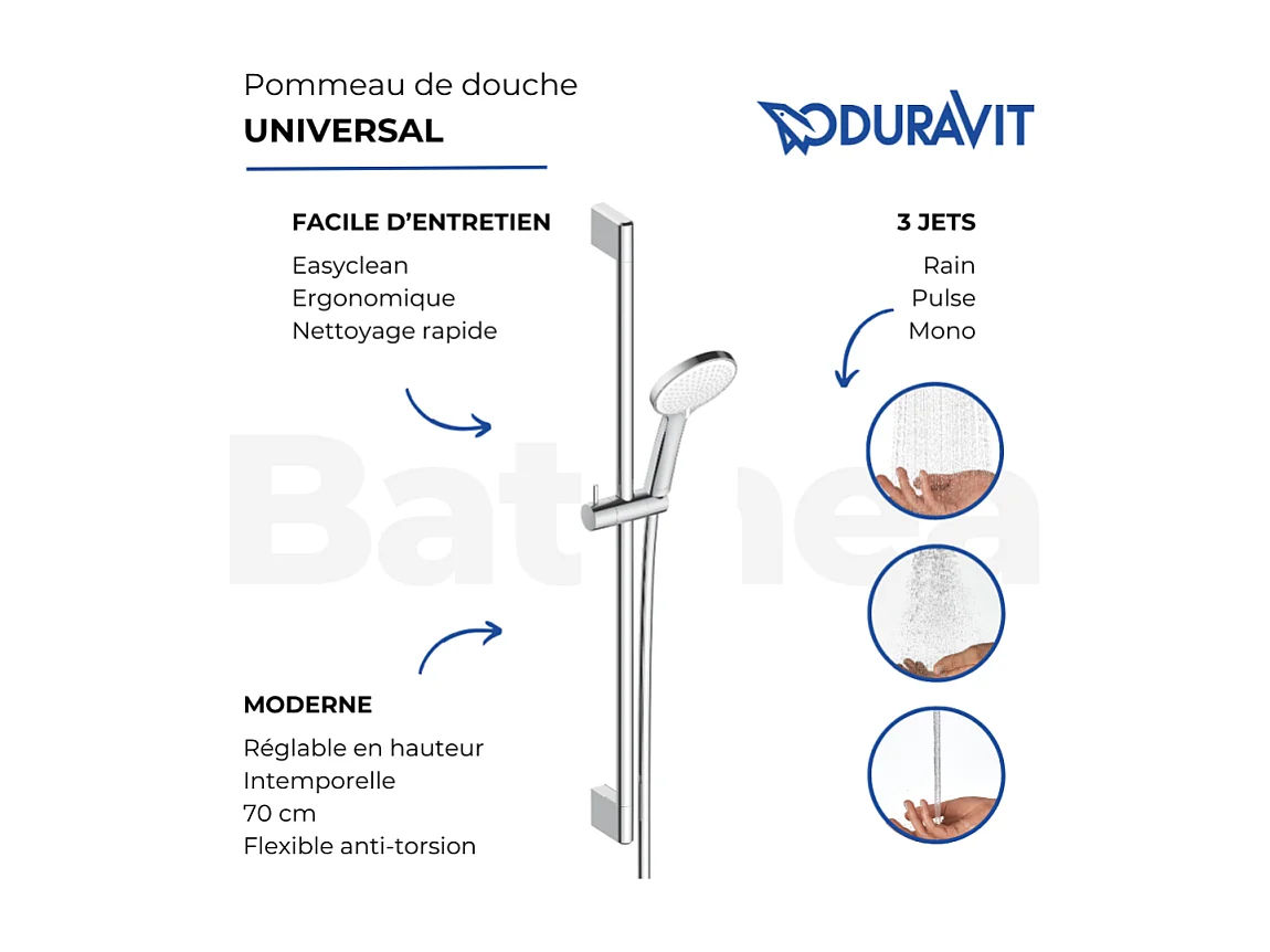 DURAVIT Rociador de ducha de masaje flexible de 3 chorros y barra negra mate